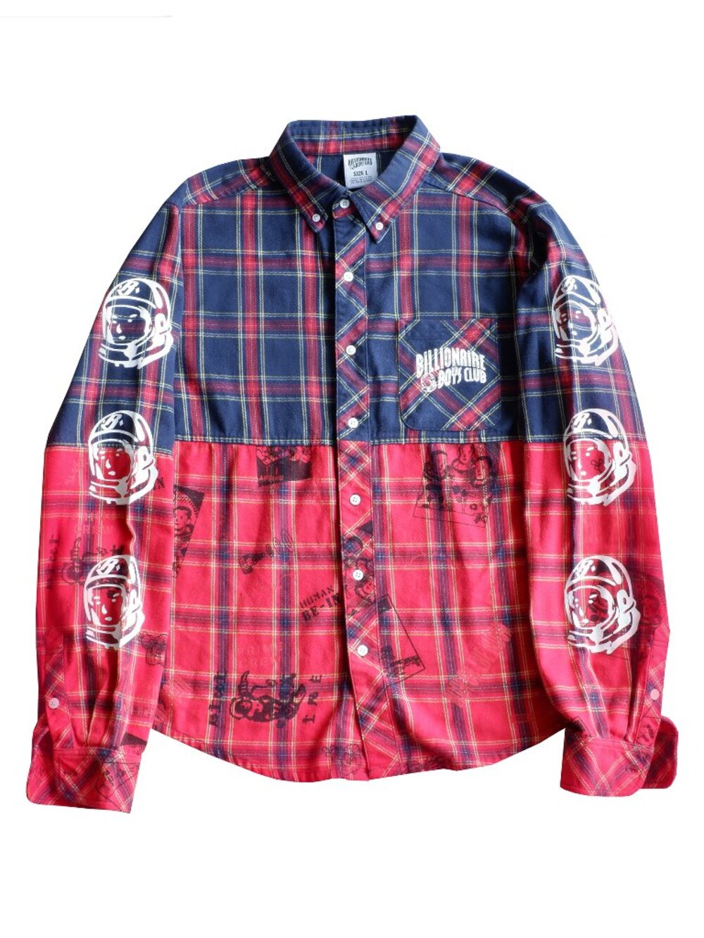 Billionaire Boys Club Twin Plaid Red/Navy Button - Mens Large Size